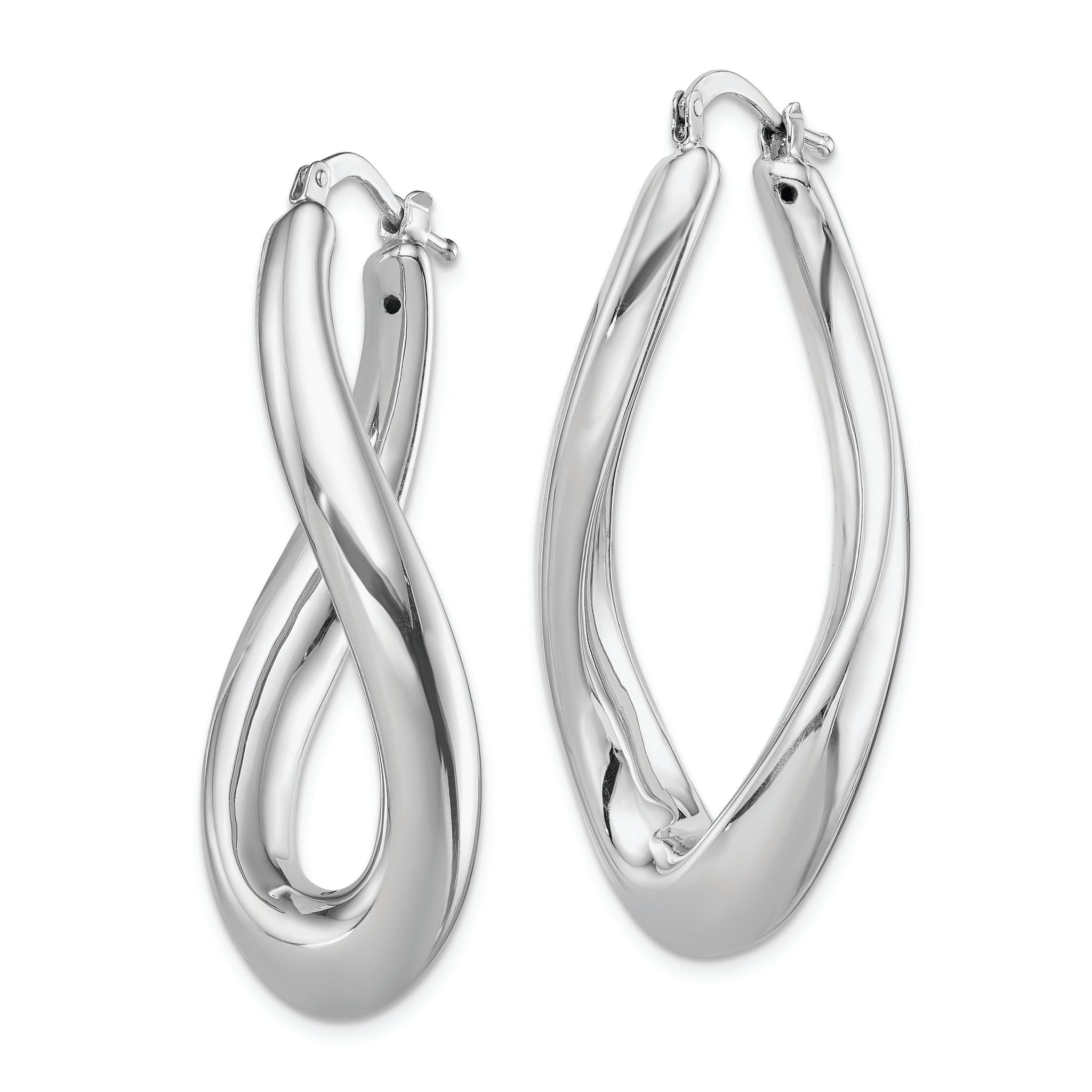 Sterling Silver RH-plated Polished Twisted Hollow Oval Hoop Earrings Secondary image