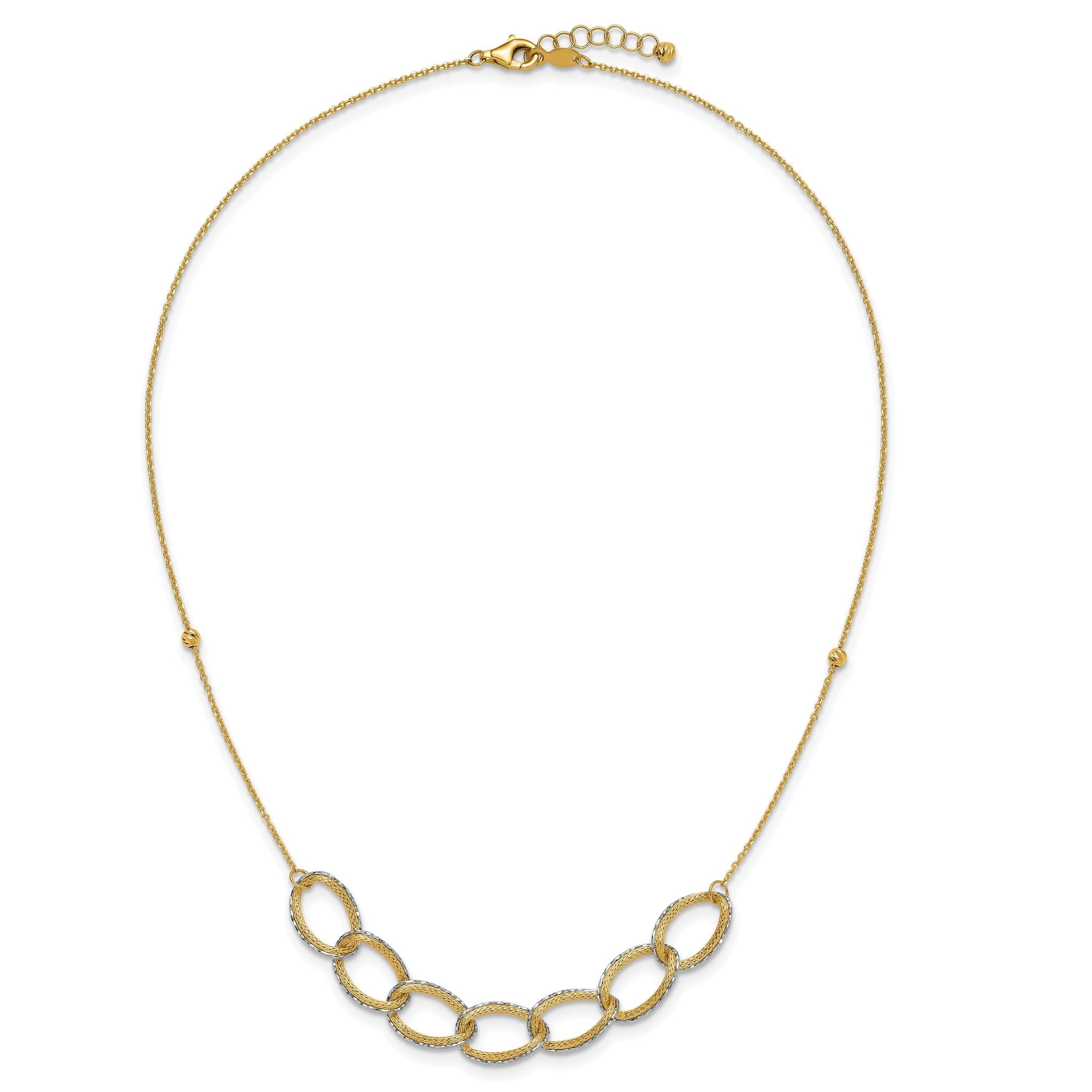 14K Two-tone Pol/Texture/Dia-cut Oval w/ 1in Ext. Necklace