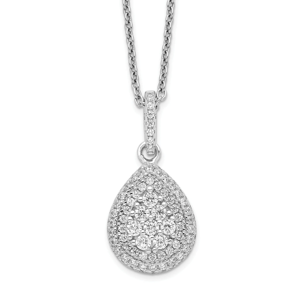 Sophia Jewelers Sterling Silver CZ Teardrop Necklace with Rhodium Finish