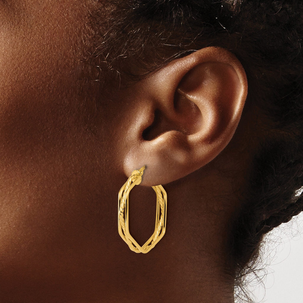 14K Polished and Twisted Hoop Earrings