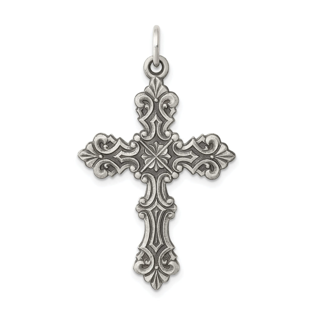Sterling Silver 925 Antiqued Cross Pendant with Polished Finish Solid Design