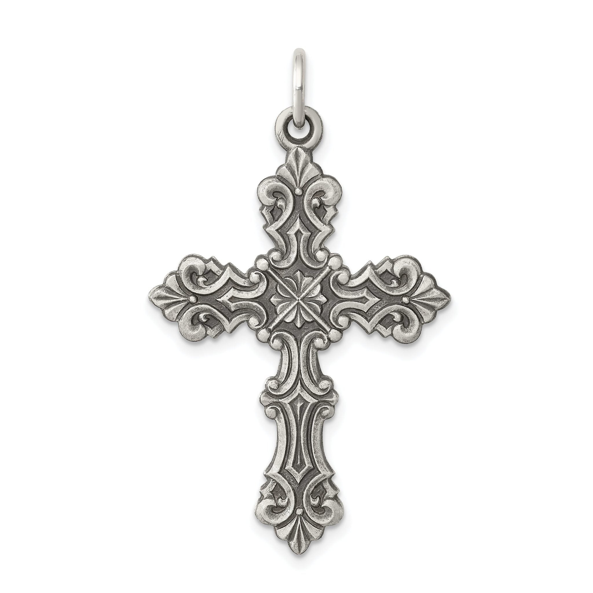 Sterling Silver 925 Antiqued Cross Pendant with Polished Finish Solid Design