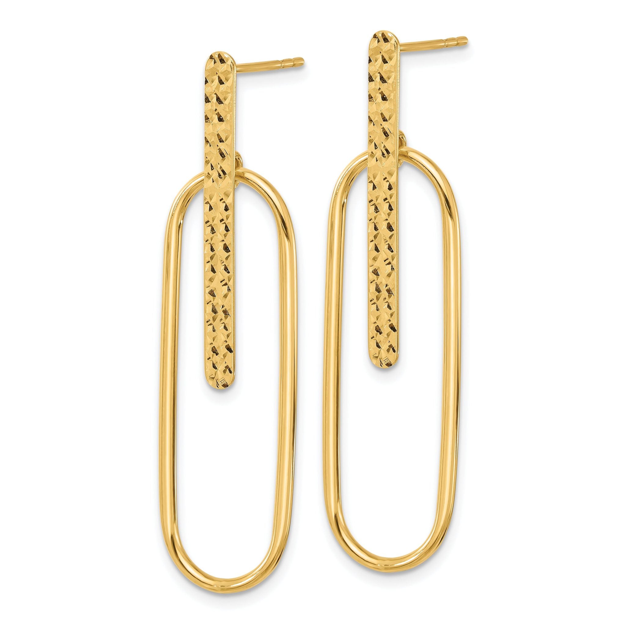 14K Polished and Diamond-cut Oval Dangle Post Earrings Secondary image