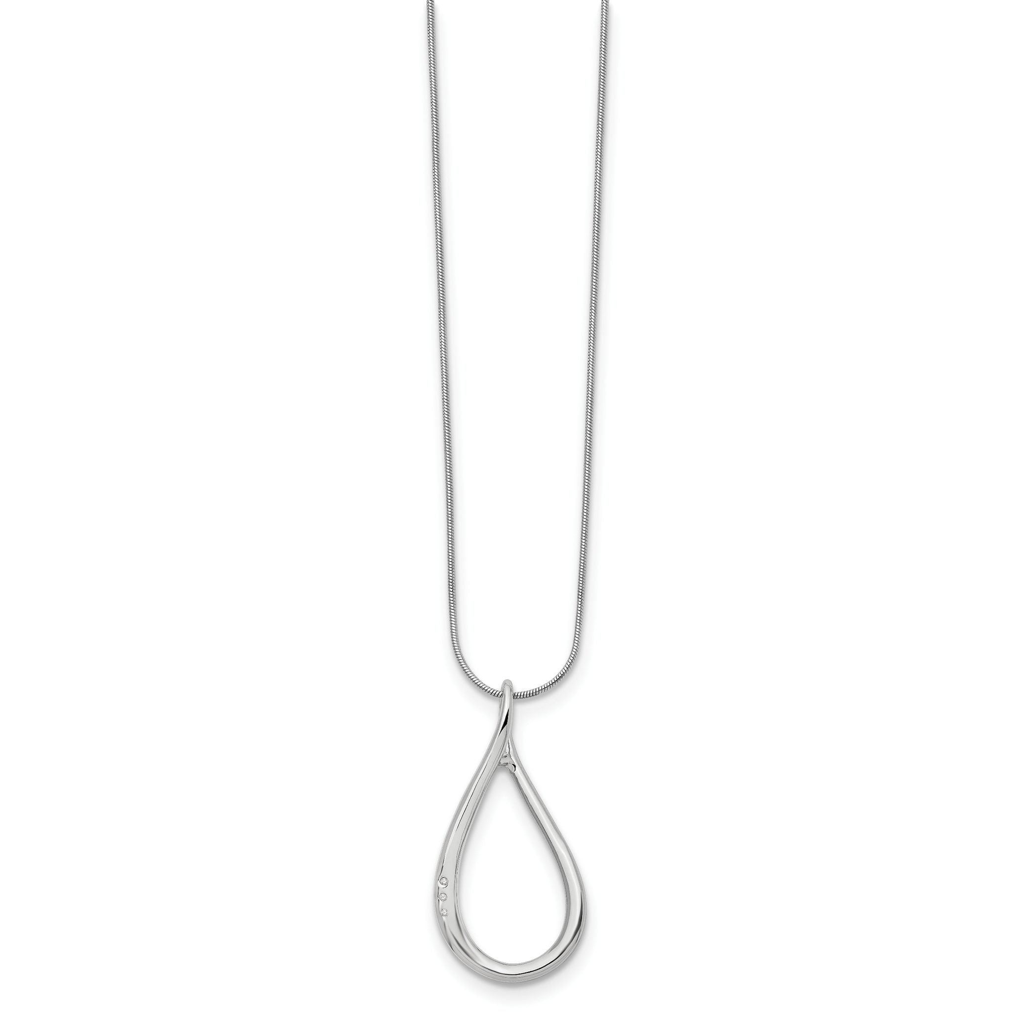 Sterling Silver Diamond Teardrop Necklace with Rhodium Finish and Extender Secondary image