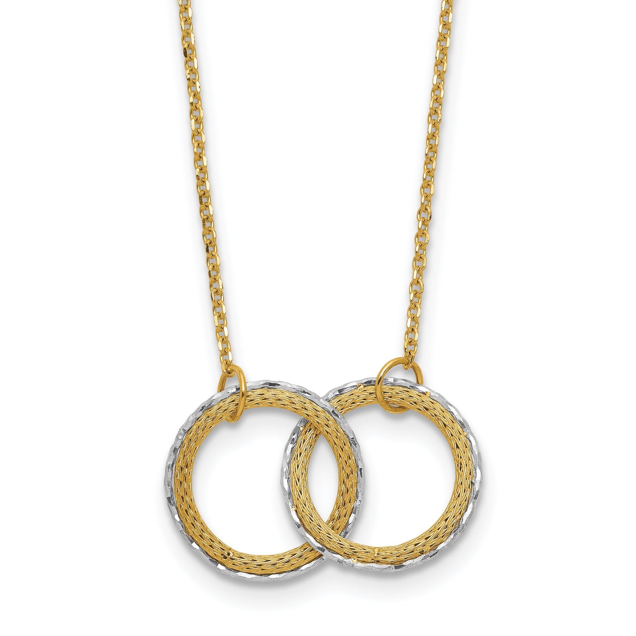 14KTT Pol/Texture/Dia-cut Circles w/ 2in Ext. Necklace Main image