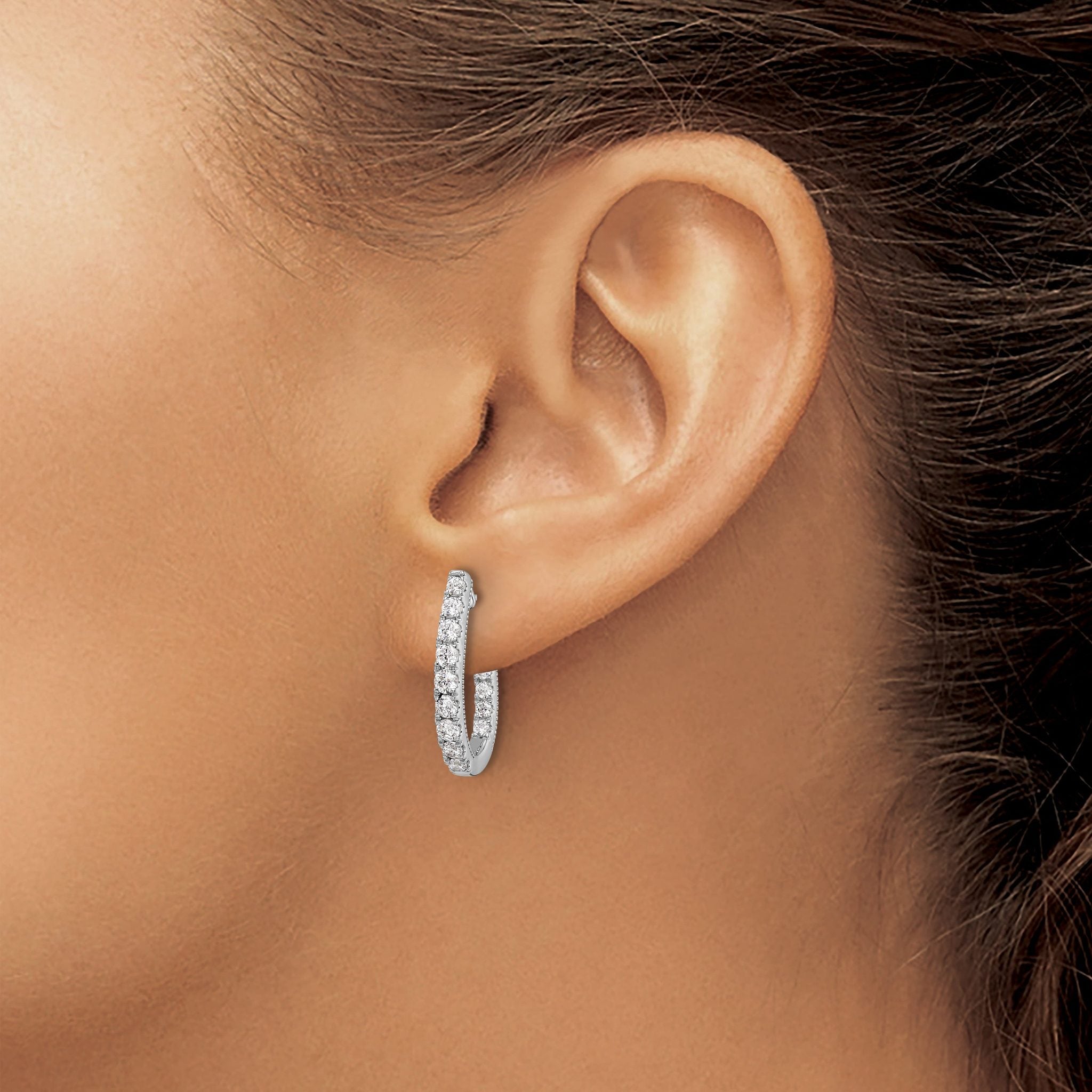 14k White Gold 1 carat Lab Grown Diamond VS/SI+ G+ Complete In and Out J-Hoop Hoop Earrings