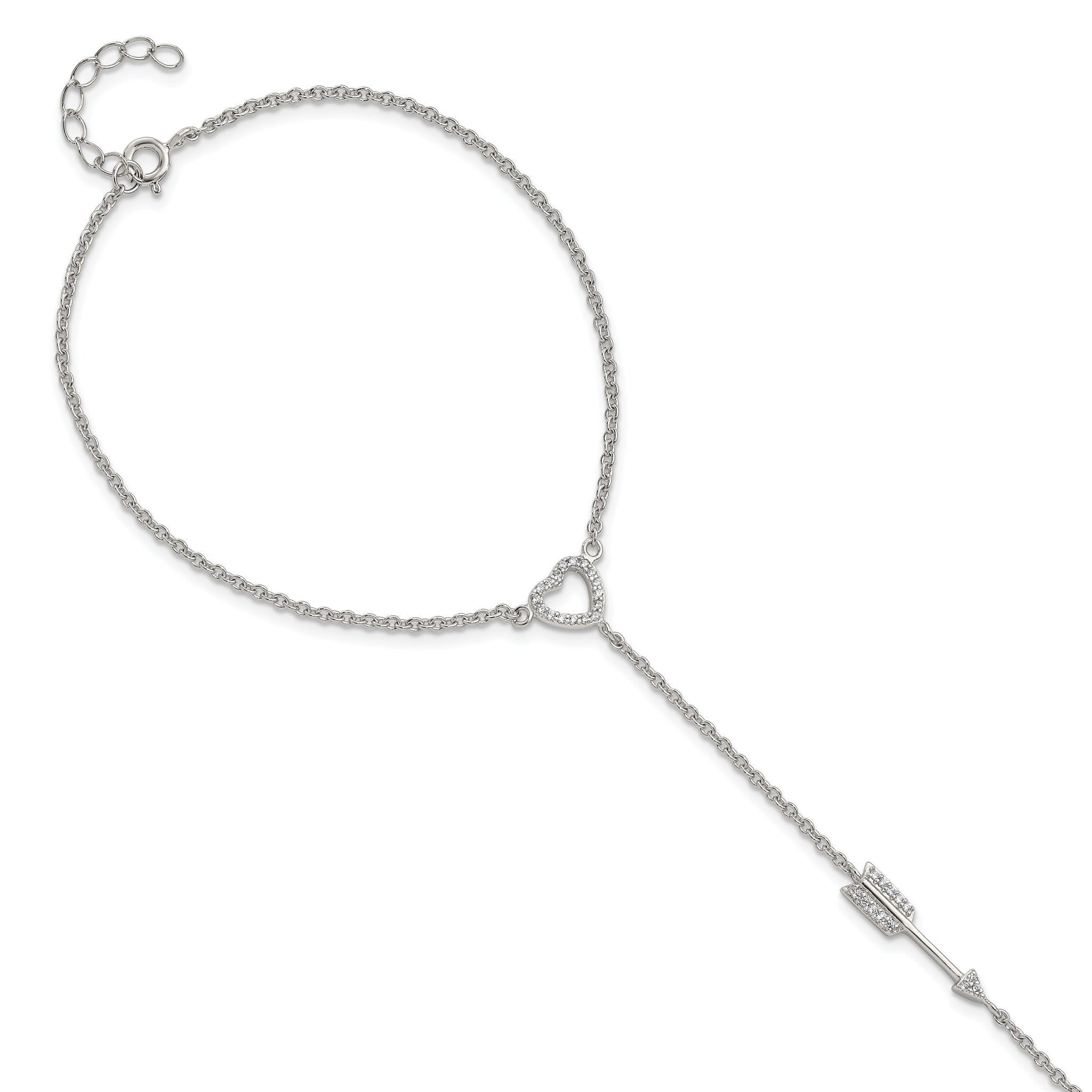 Sterling Silver Rh-plated Polished CZ Heart/Arrow Attached Ring/Bracelet Main image