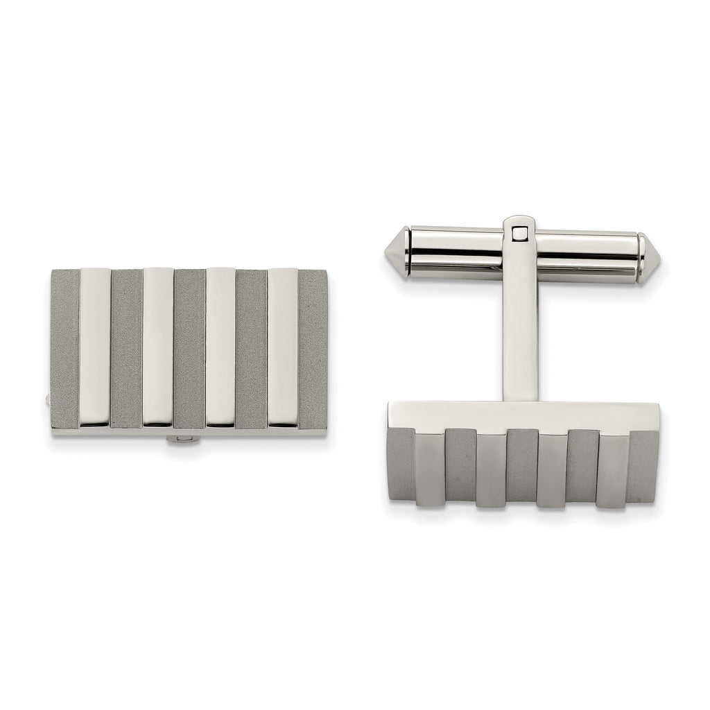 Brushed & Polished Stripe Cufflinks in Titanium