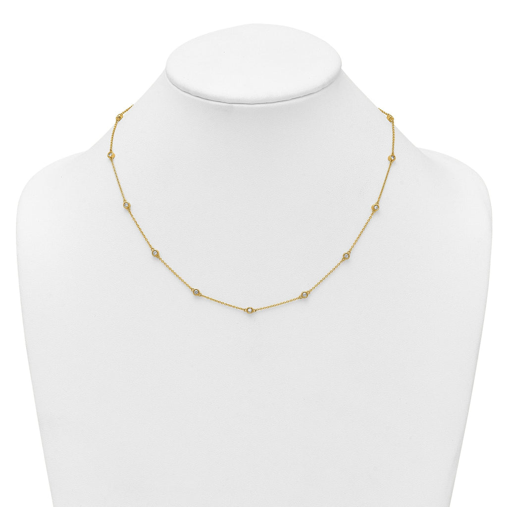 14k Complete 1/2 carat Bezel-set Diamond and Cable Chain 13-Station 16 inch Necklace