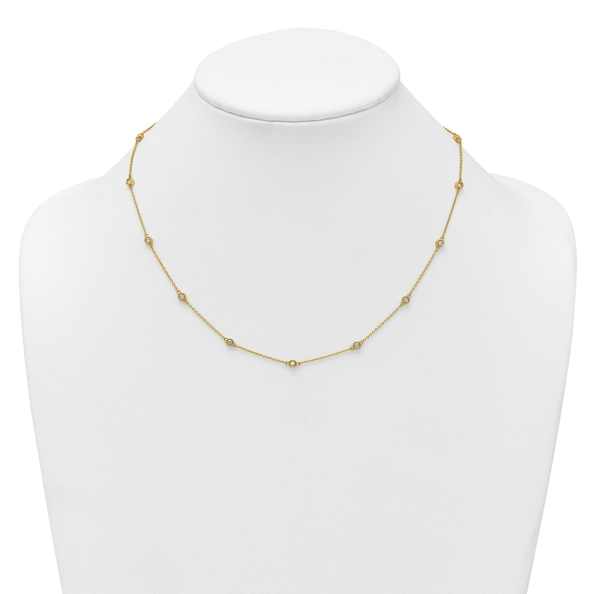 14k Complete 1/2 carat Bezel-set Diamond and Cable Chain 13-Station 16 inch Necklace