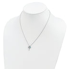 Sterling Silver Rhodium-plated Created Blue Opal Cross Necklace