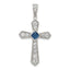 Sophia Jewelers Sterling Silver Rhodium-Plated Blue CZ Passion Cross Pendant