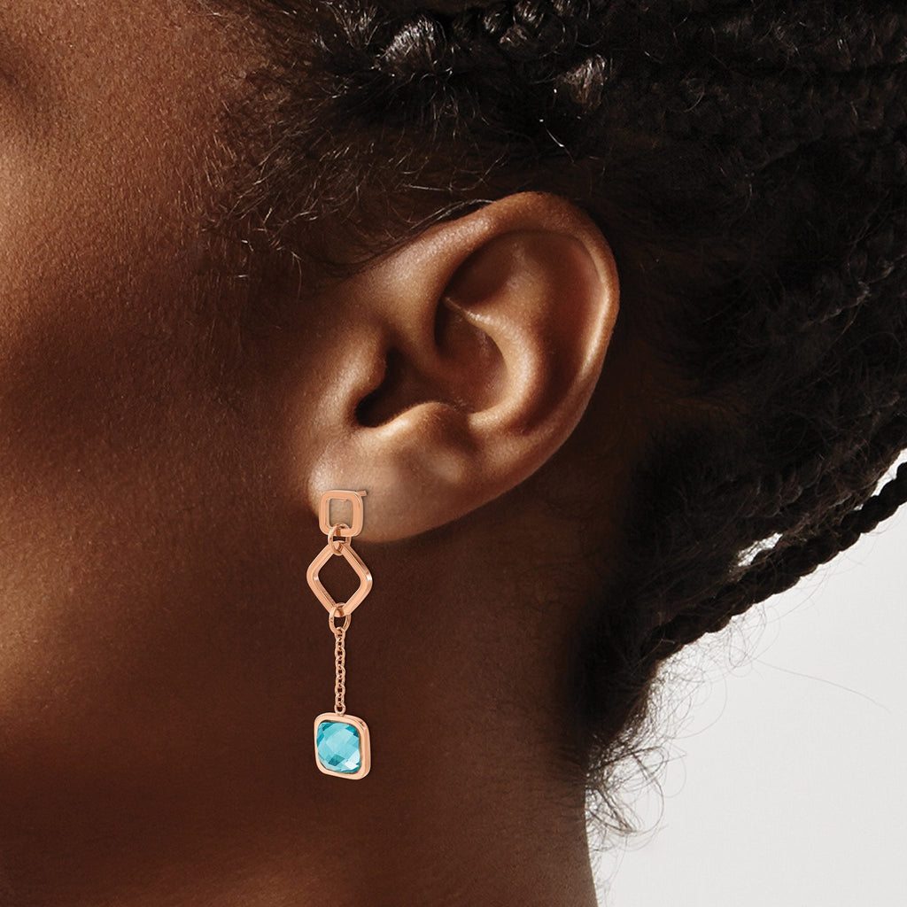Stainless Steel Polished Blue Crystal Drop Dangle Earrings for Women