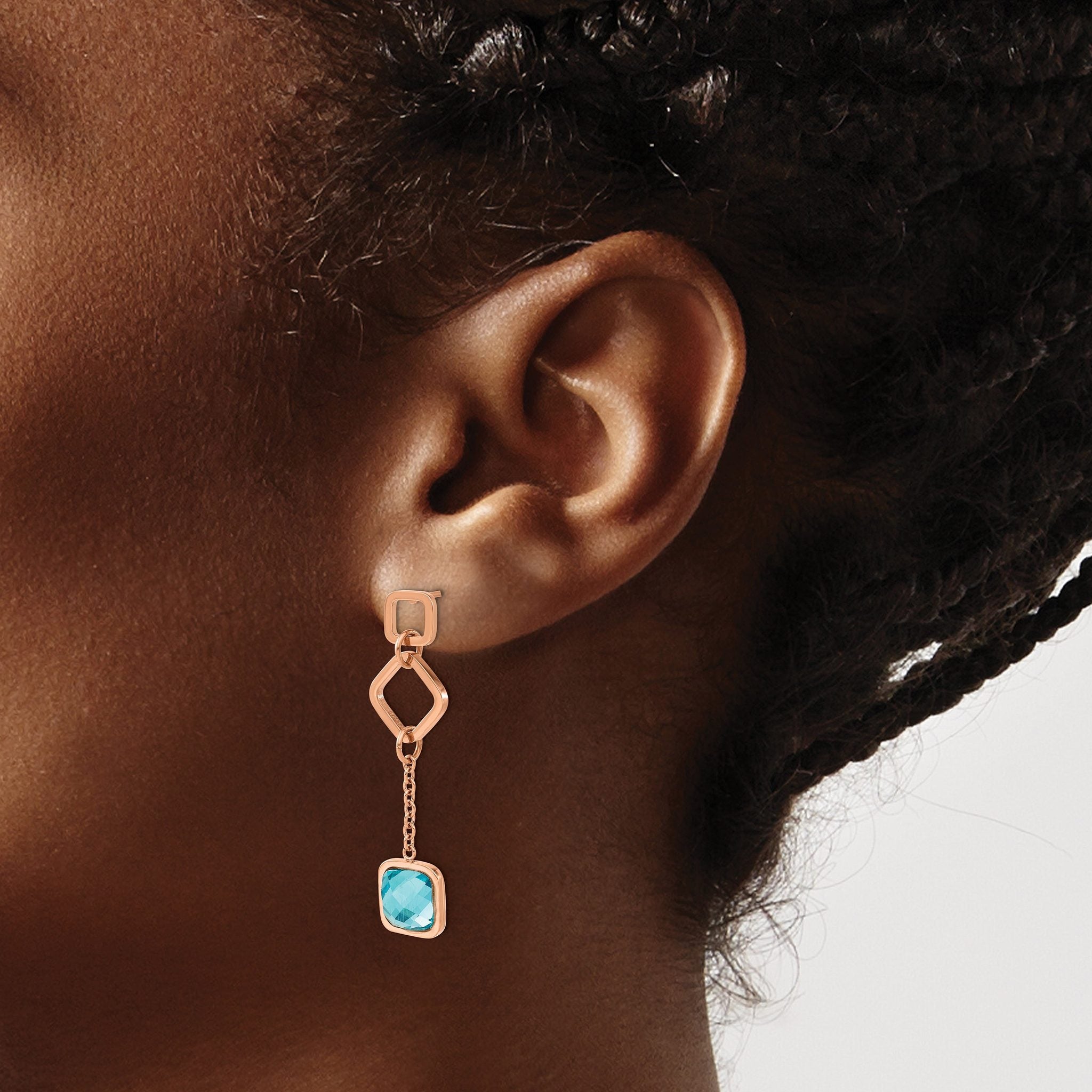 Stainless Steel Polished Blue Crystal Drop Dangle Earrings for Women