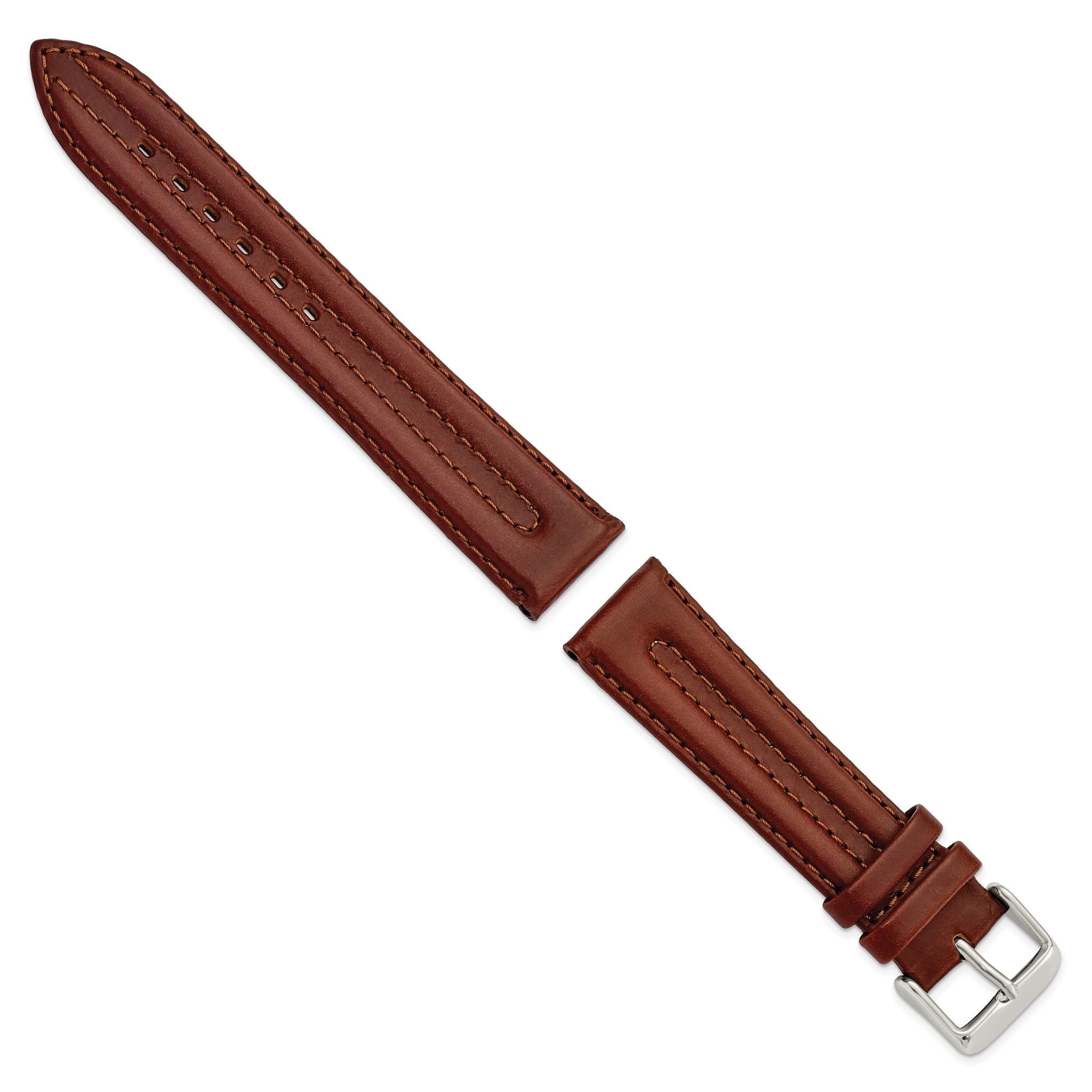 20mm Mahogany Brown Double Pad Oilskin Leather with Stainless Steel Buckle 7.5 inch Watch Band Secondary image