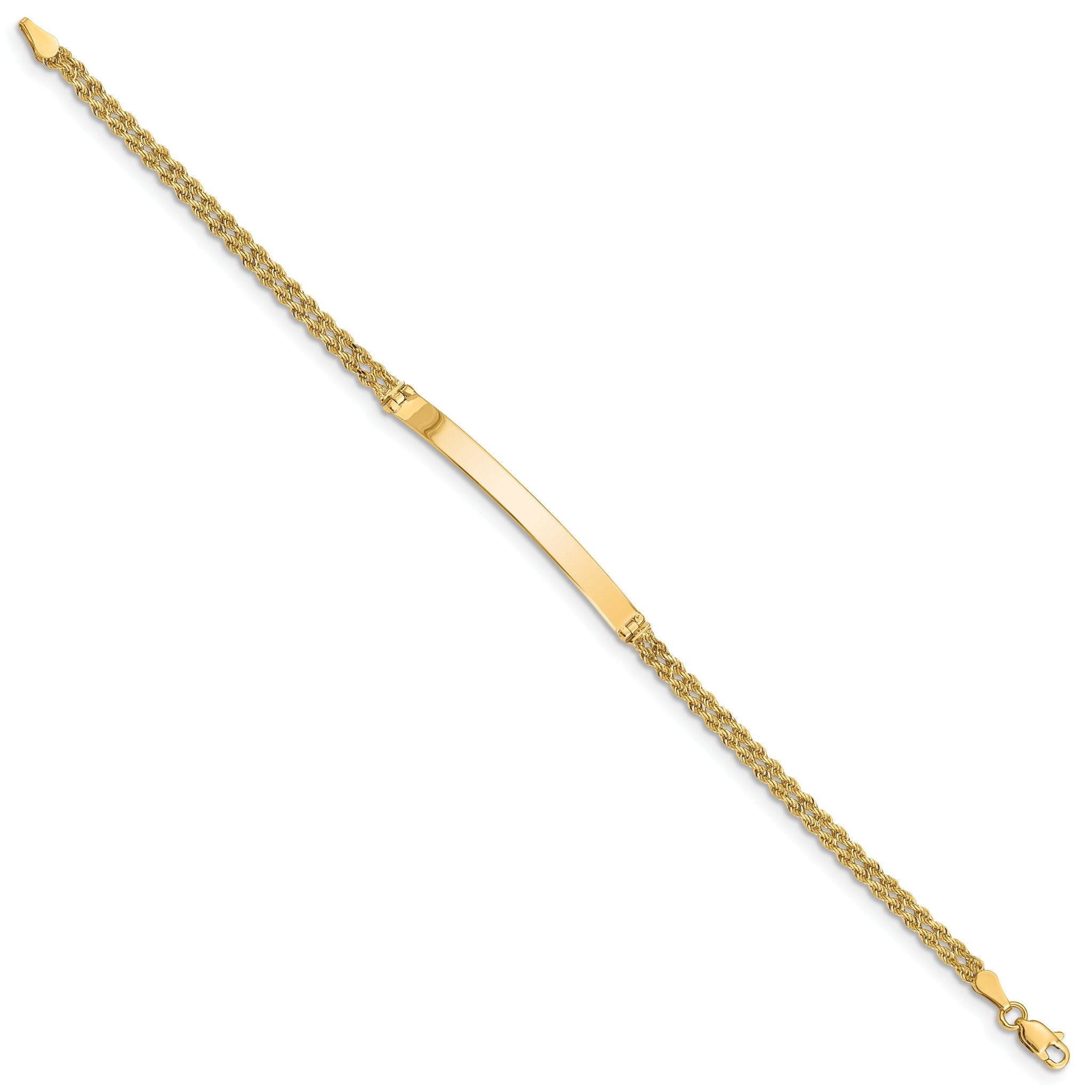 14k Polished Solid Chain/Solid Plate Two-Strand Rope 41x5mm Plate 7 inch ID Bracelet