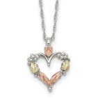 Sterling Silver 12K Gold Open Heart Necklace with Rhodium Finish