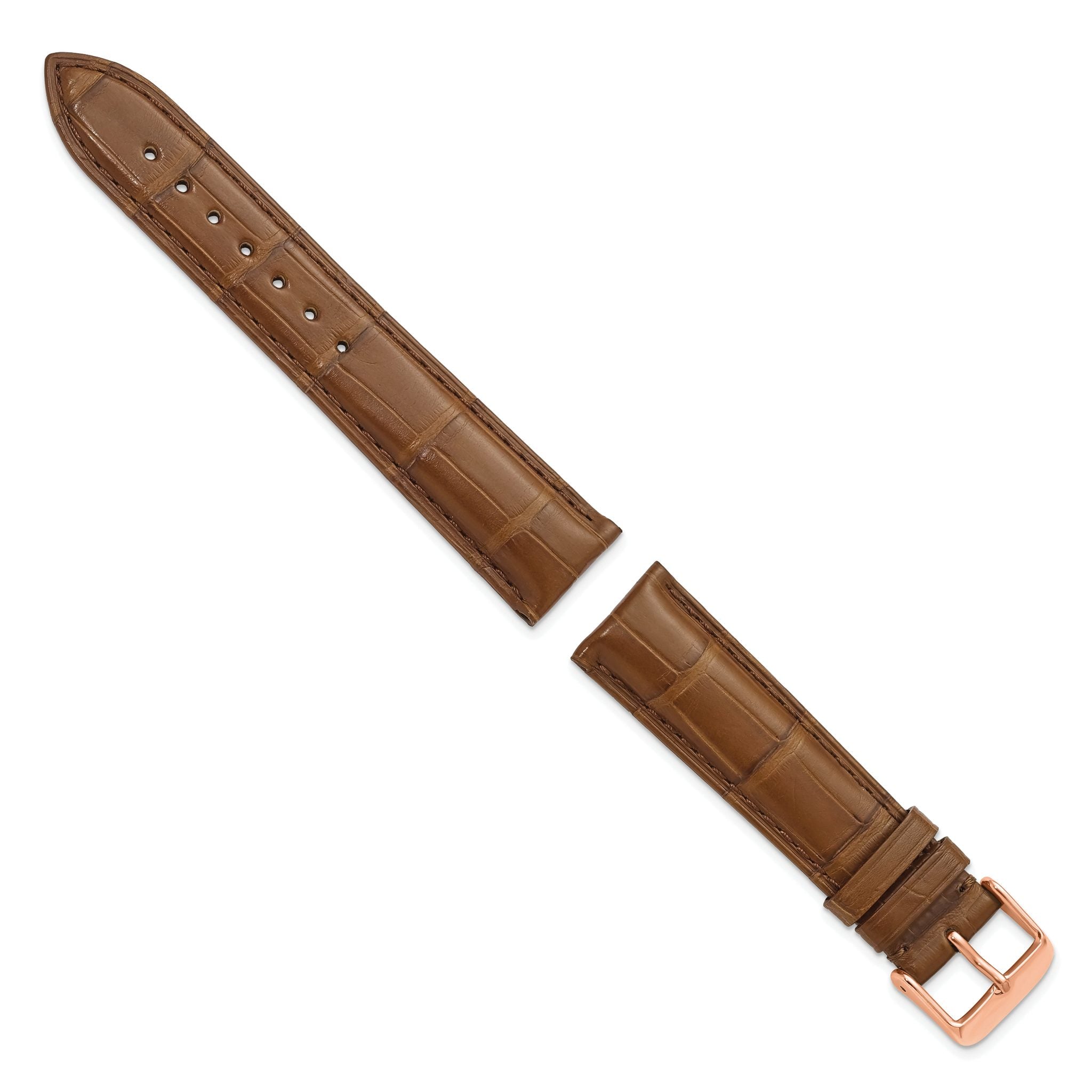 20mm Havana Matte Long Genuine Alligator Chrono Leather with Rose-Tone Buckle 8.5 inch Watch Band