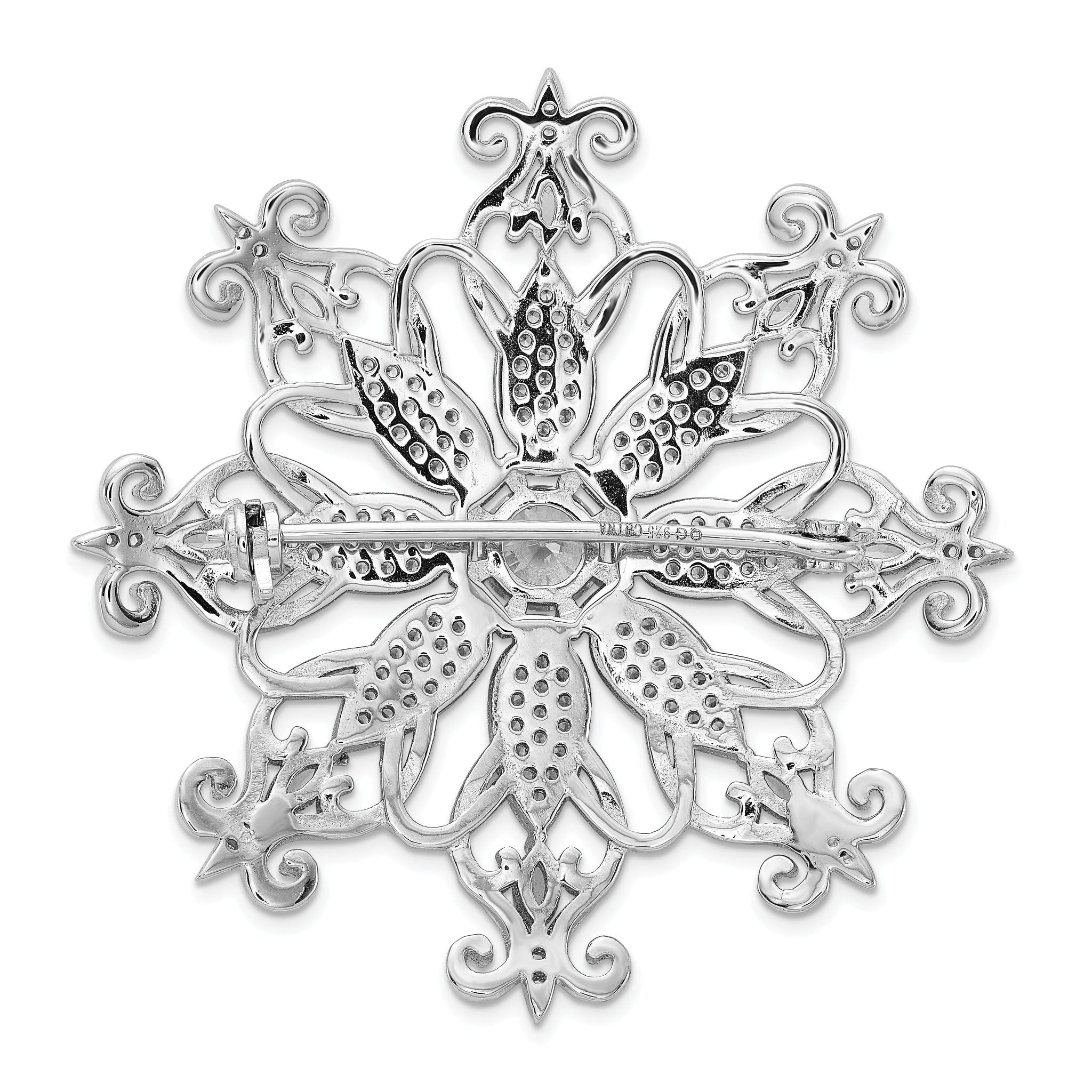 Cheryl M Sterling Silver Rhodium-plated Brilliant-cut & Marquise-cut CZ Snowflake Pin