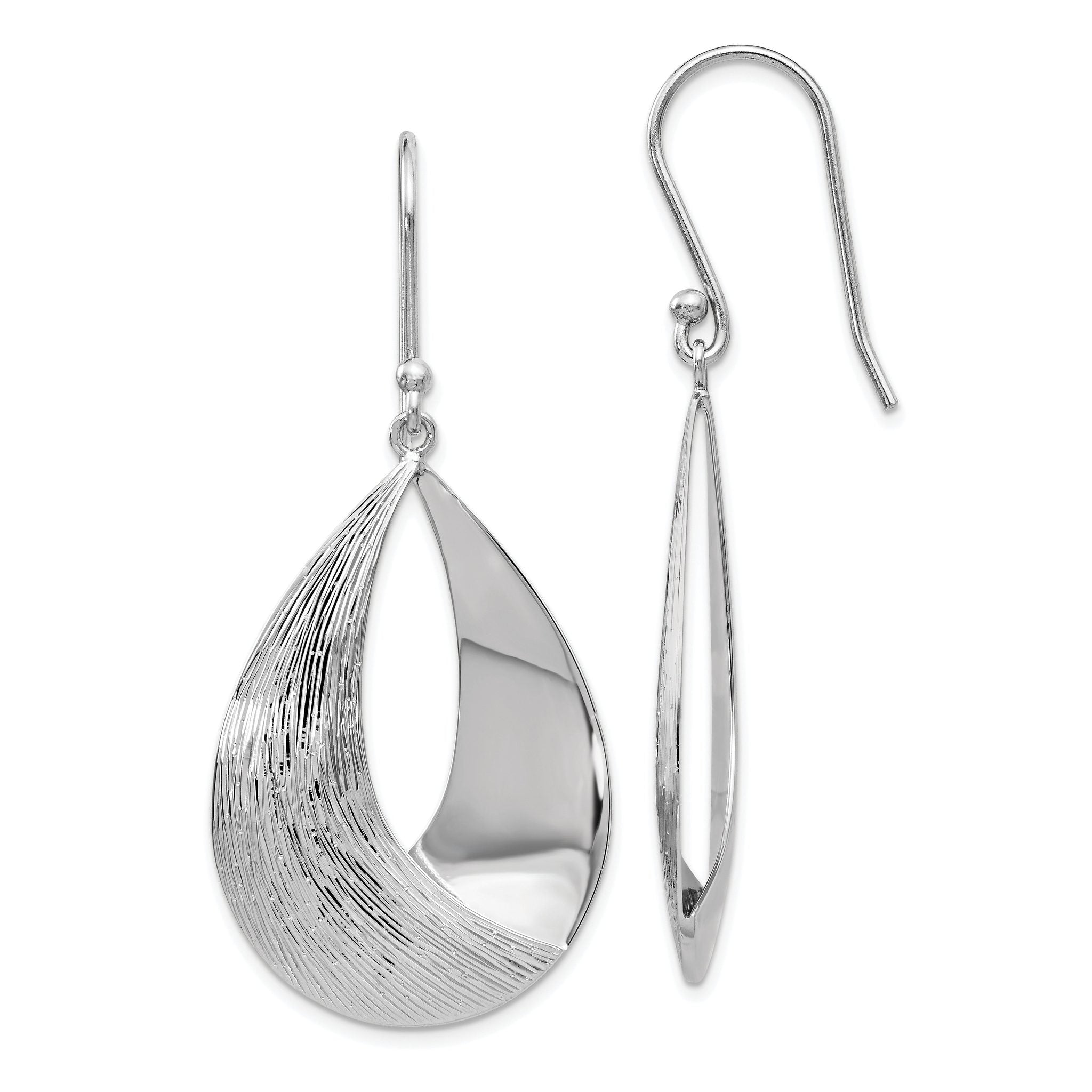 Sophia Jewelers Sterling Silver Textured Dangle Earrings with Polished Rhodium Finish Main image