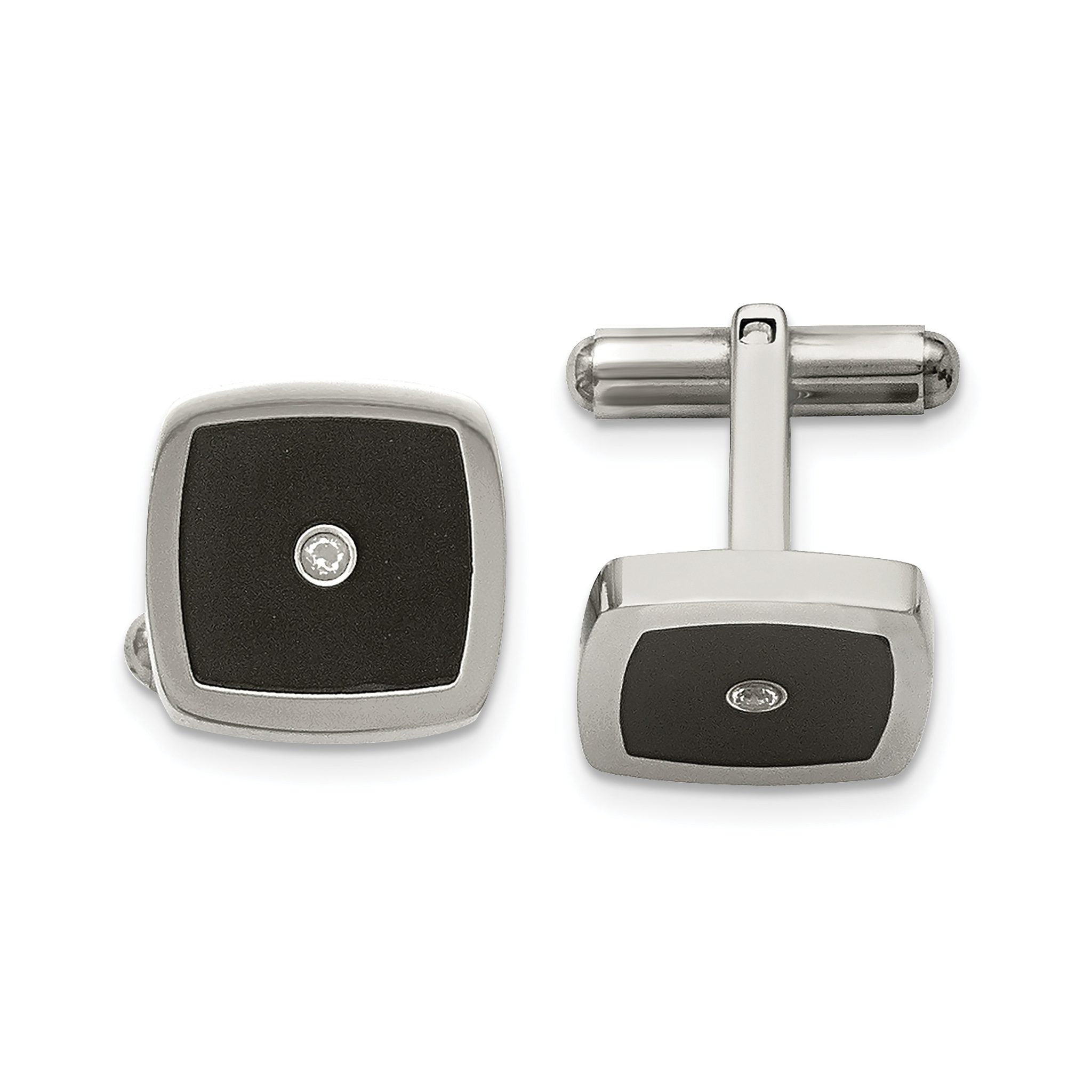 Polished Stainless Steel Enamel & CZ Cuff Links Main image