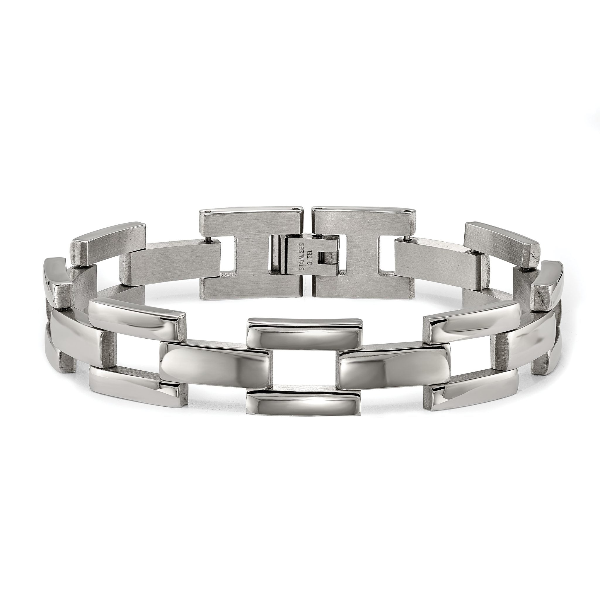 Stainless Steel Polished Open Square Link Bracelet for Men