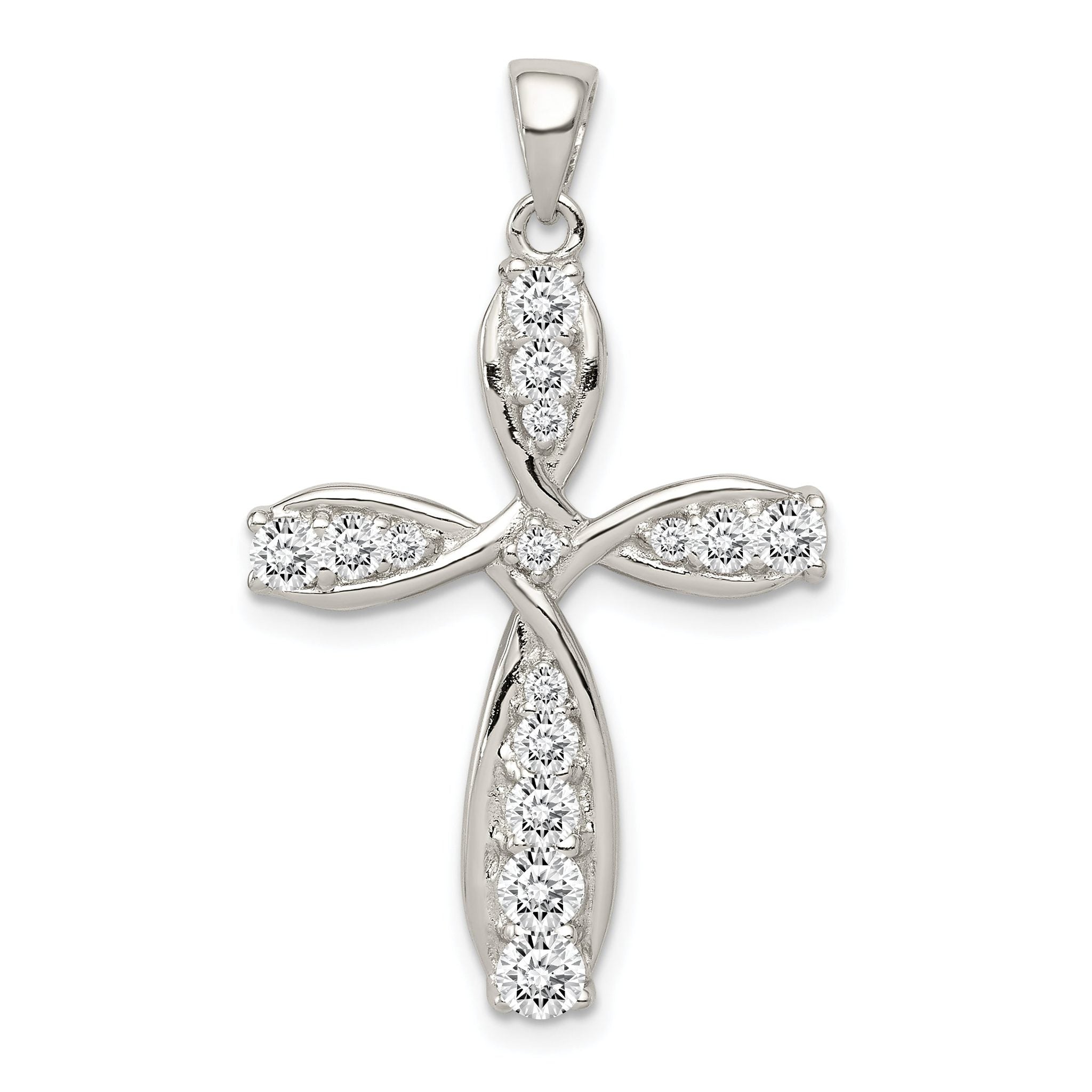 Sterling Silver CZ Cross Pendant with Rhodium Polish Elegant Design Main image
