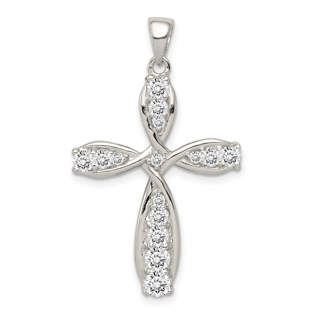 Sterling Silver CZ Cross Pendant with Rhodium Polish Elegant Design