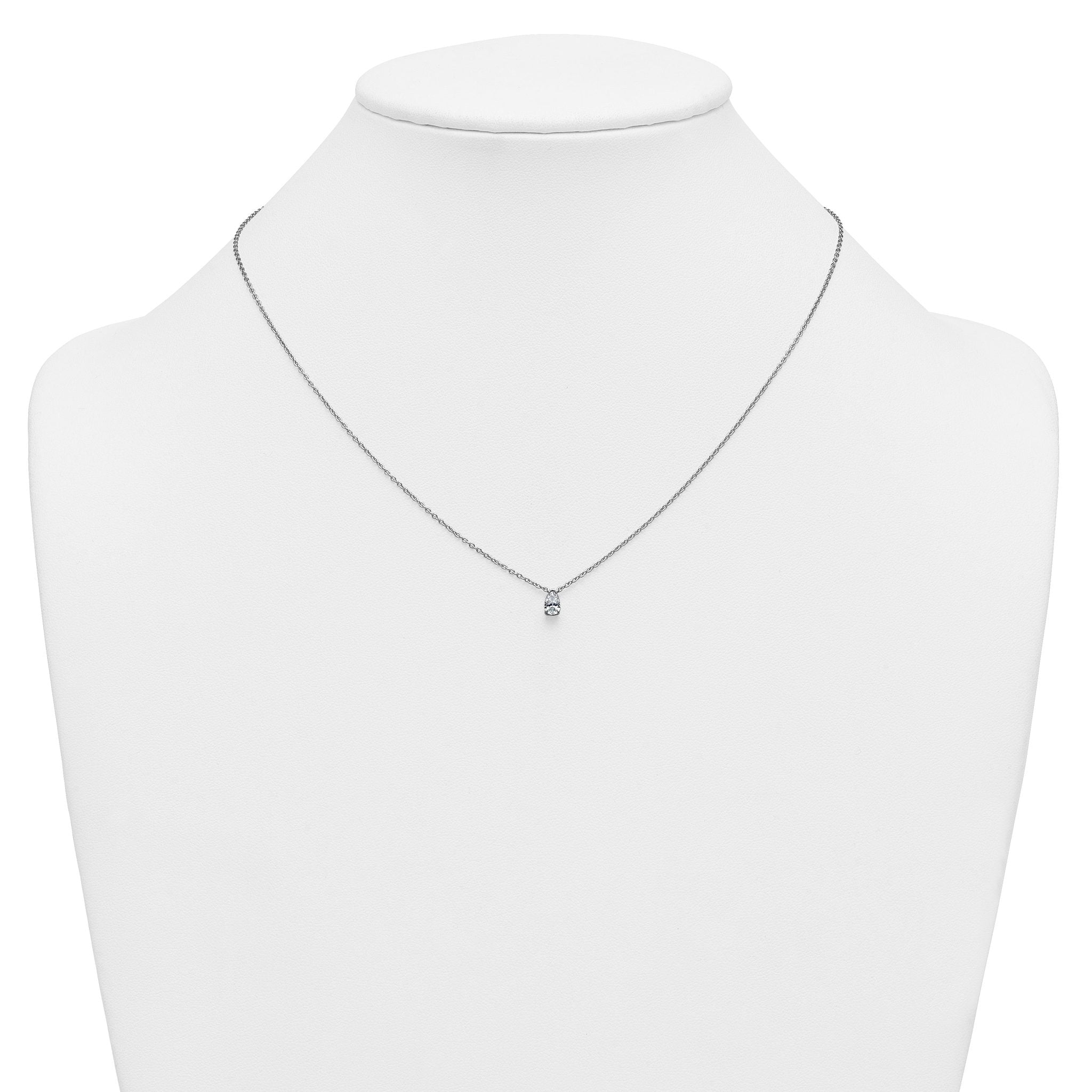 14k White Gold 1/4 carat Lab Grown Diamond VS+ F+ Pear Complete 18 inch Four Prong Pendant Necklace