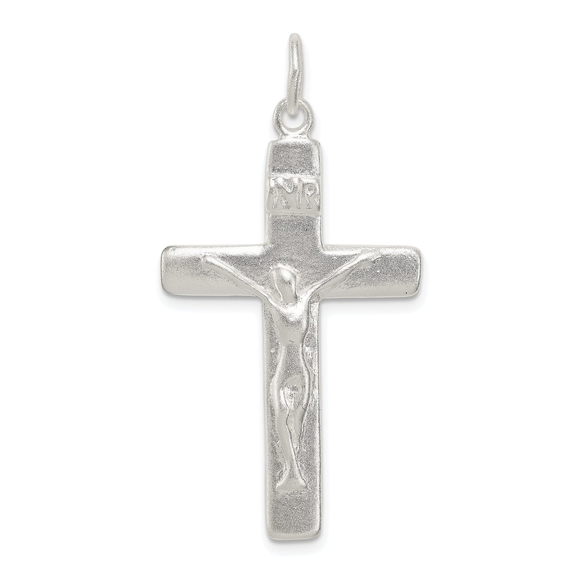 Sterling Silver 925 INRI Crucifix Pendant with Polished Anti-Tarnish Finish