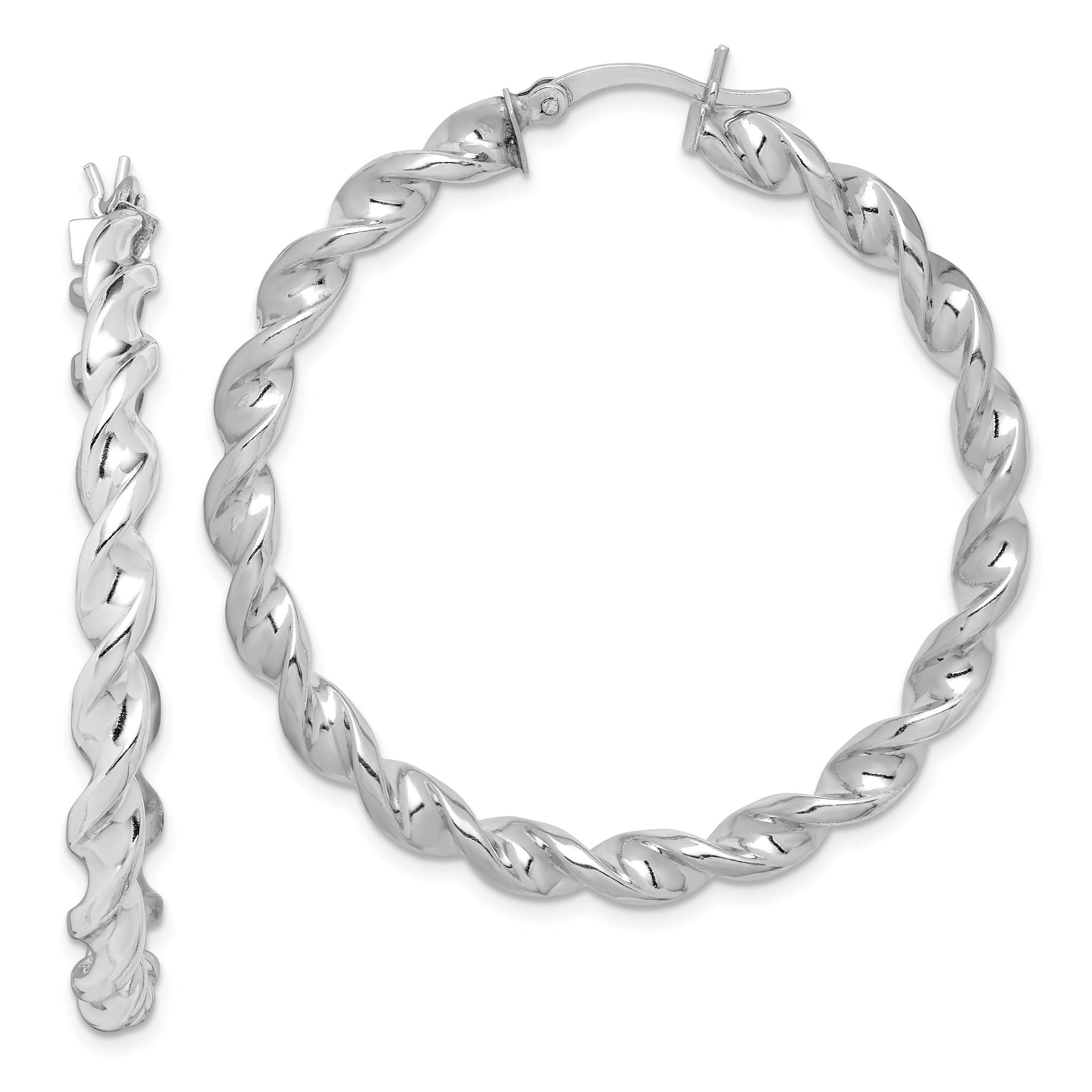 Sterling Silver Rhodium Plated Twisted 3.5x45mm Hoop Earrings Main image