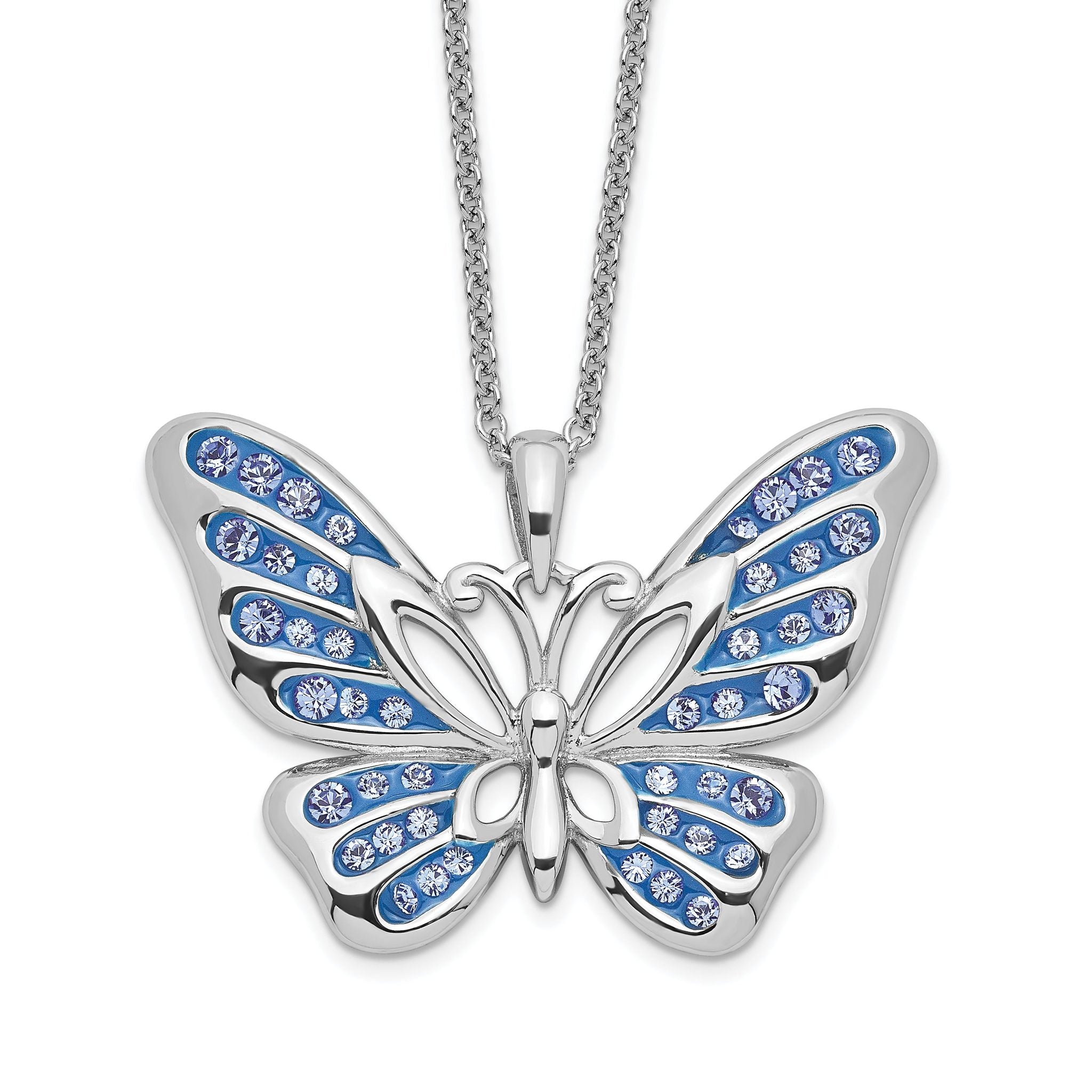 Sentimental Expressions Sterling Silver Rhodium-plated Crystal Never Give Up Butterfly 18in Necklace Main image