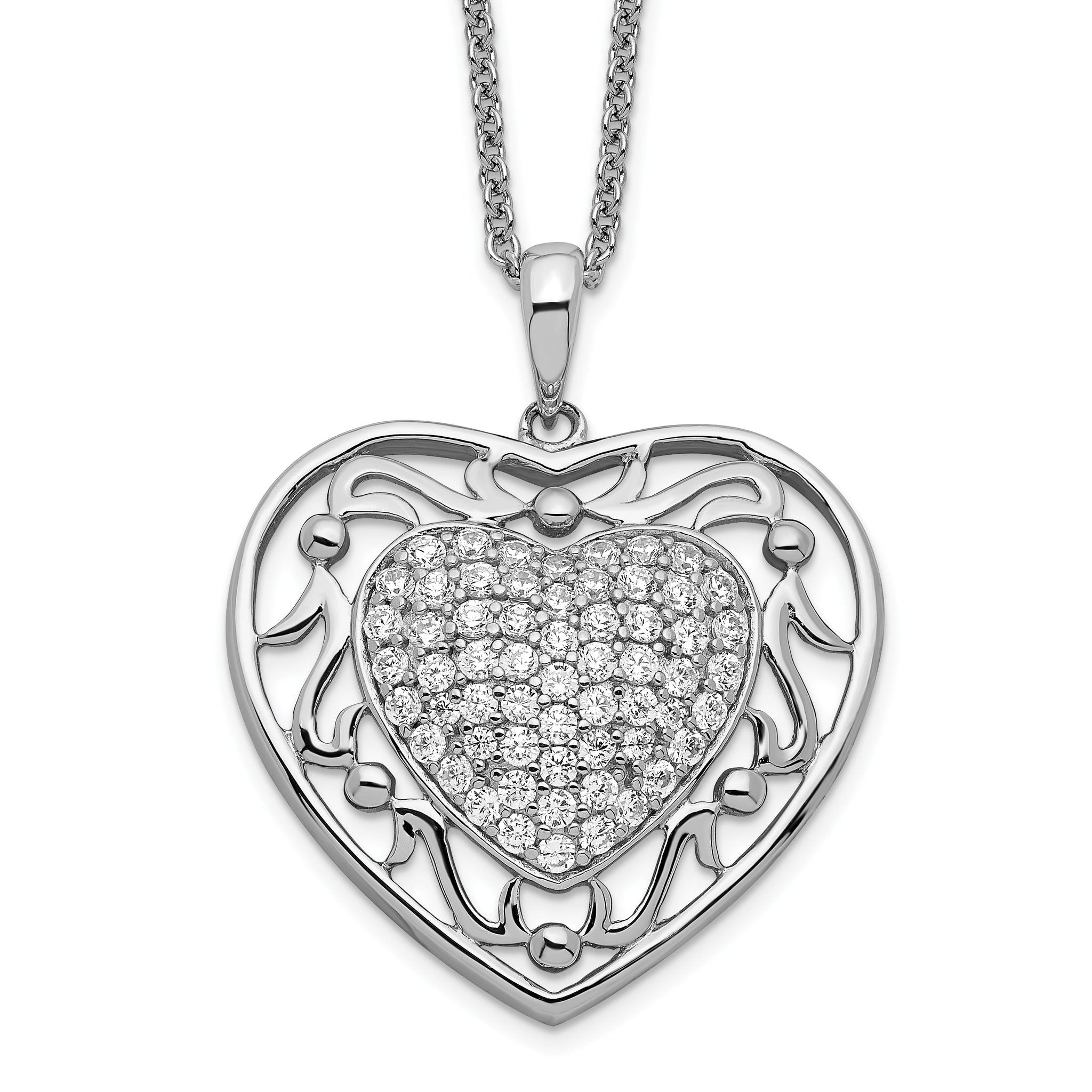 Sentimental Expressions Sterling Silver Rhodium-plated Antiqued CZ To My Granddaughter 18in Heart Necklace Main image
