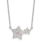Sterling Silver Polished Pink and White CZ Flowers 16 inch with 2 inch Extension Necklace