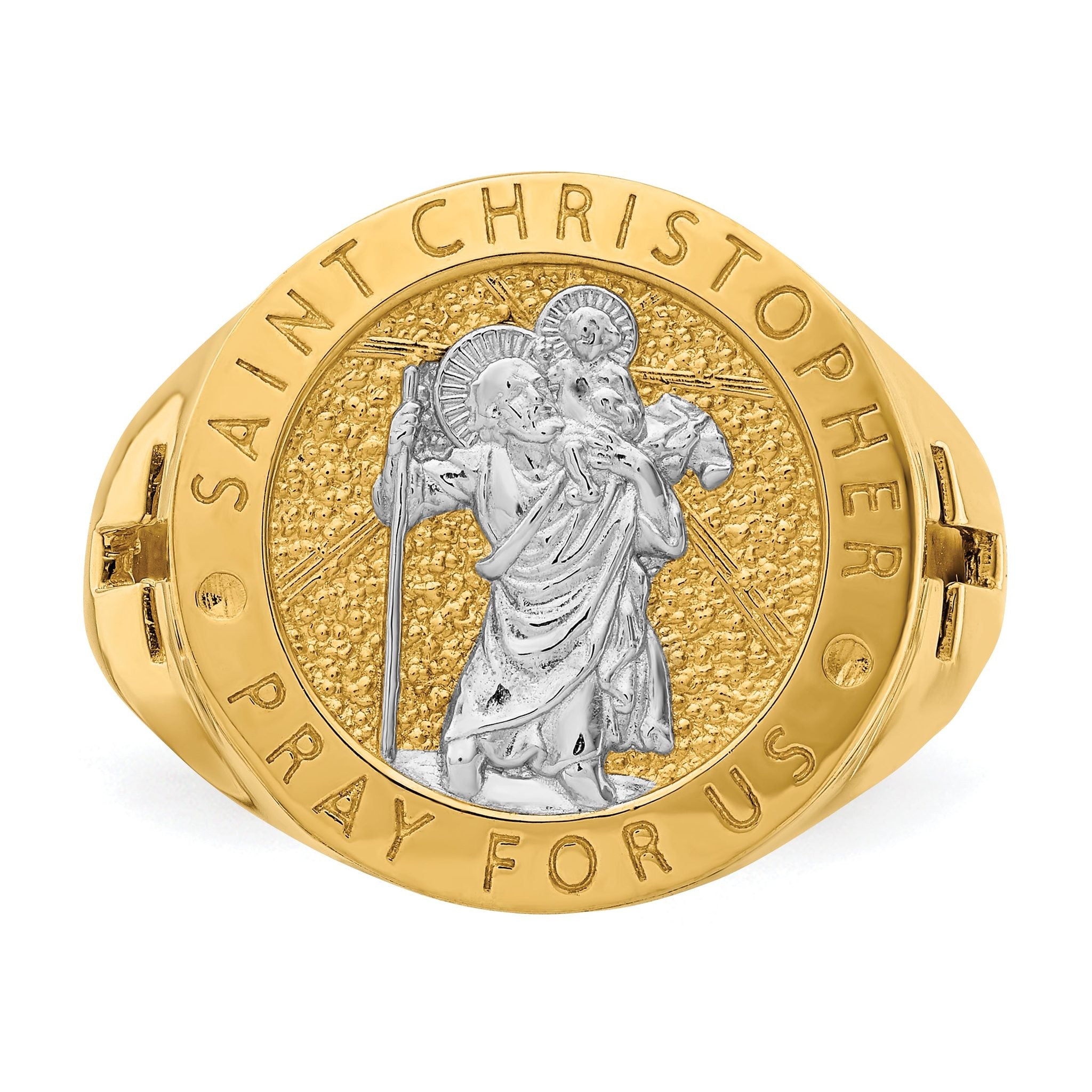 14K w/Rhodium Saint Christopher Ring