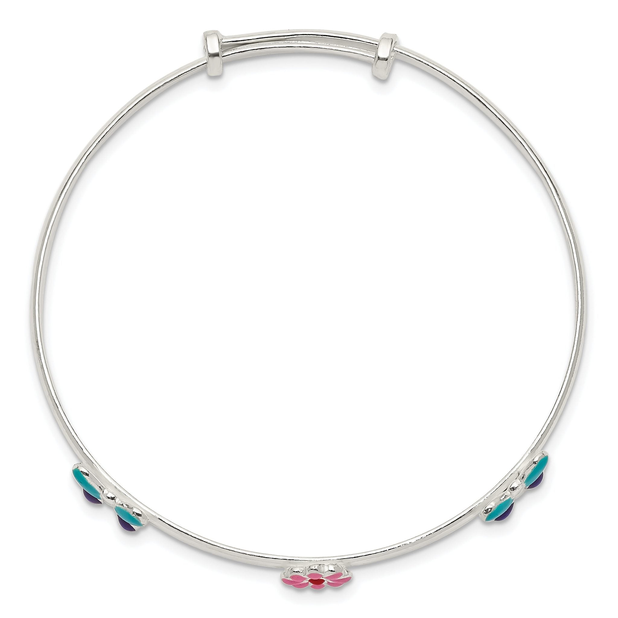 Sterling Silver 925 Children's Bangle with Enamel Flowers & Butterflies, Adjustable & Handcrafted Secondary image