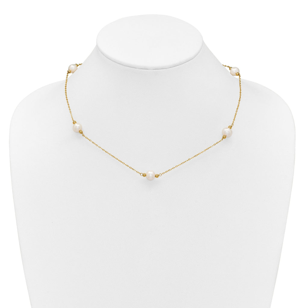 14k Polished 8-9mm Near-Round White Freshwater Cultured Pearl 5-Station 18 inch Necklace