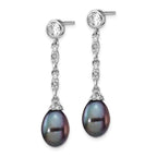 Cheryl Sterling Silver Rhodium-Plated Teardrop Pearl & CZ Dangle Earrings