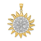 14K Gold Sun Filigree Pendant with Rhodium Accents  Polished, Elegant Design