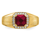 14k Cushion Created Ruby and Diamond Mens Ring