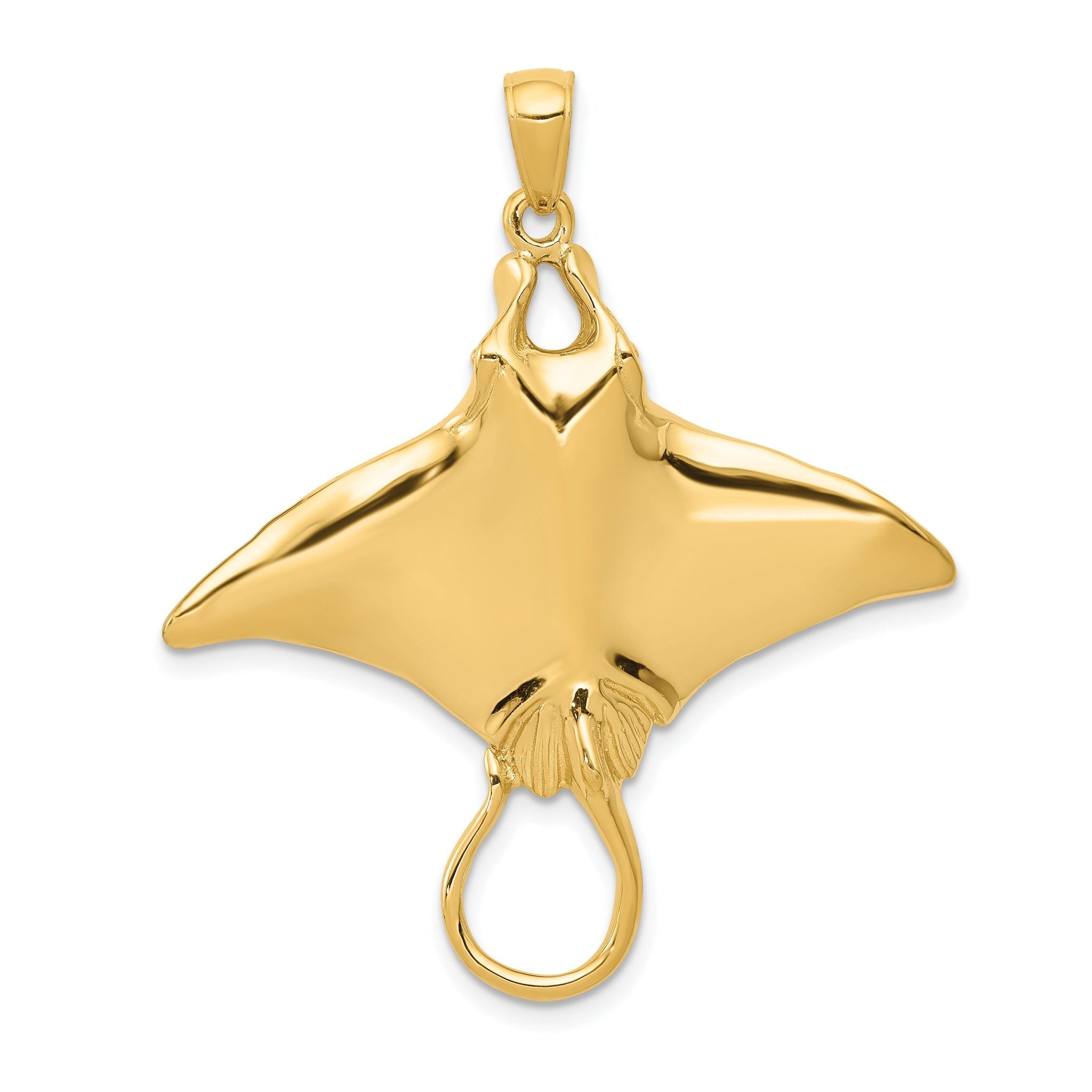 14K Gold Manta Ray Pendant for Men with Polished Solid Design Main image