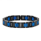 Stainless Steel Brushed and Polished Black and Blue IP-plated Link Bracelet for Men