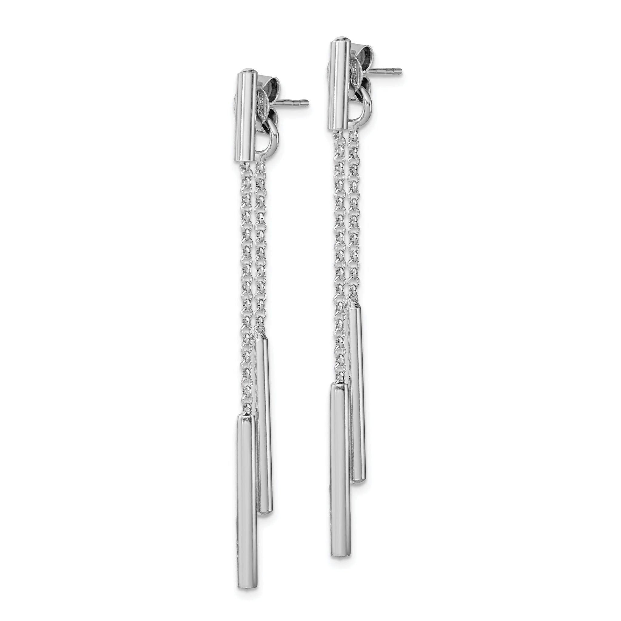 Sterling Silver RH-plated Bar & Chain Front/Back Post Dangle Earrings Secondary image