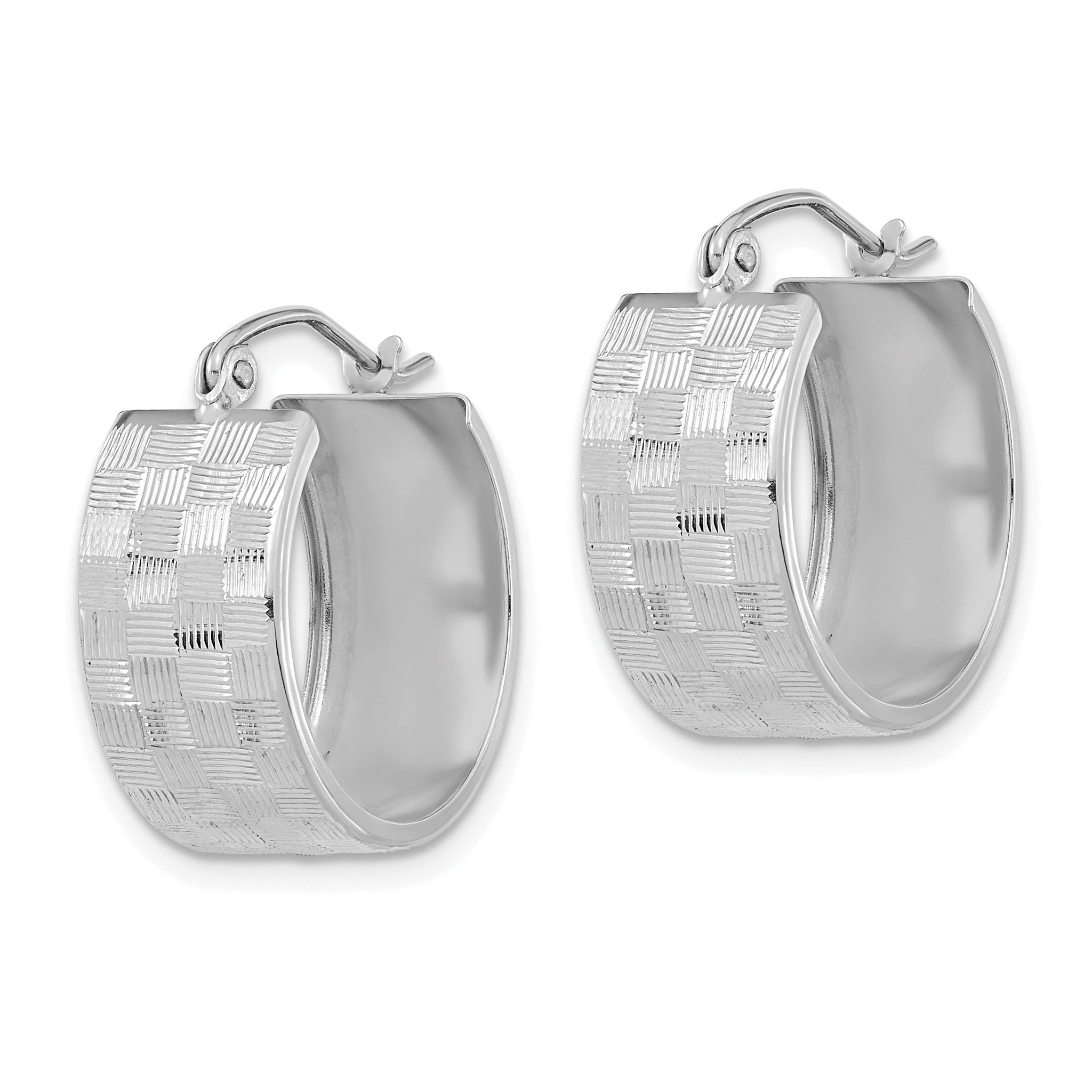 14k White Gold Diamond-cut Hoop Earrings Secondary image