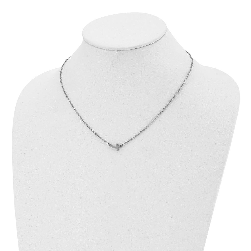 Sideways Cross Necklace in Stainless Steel, 18in
