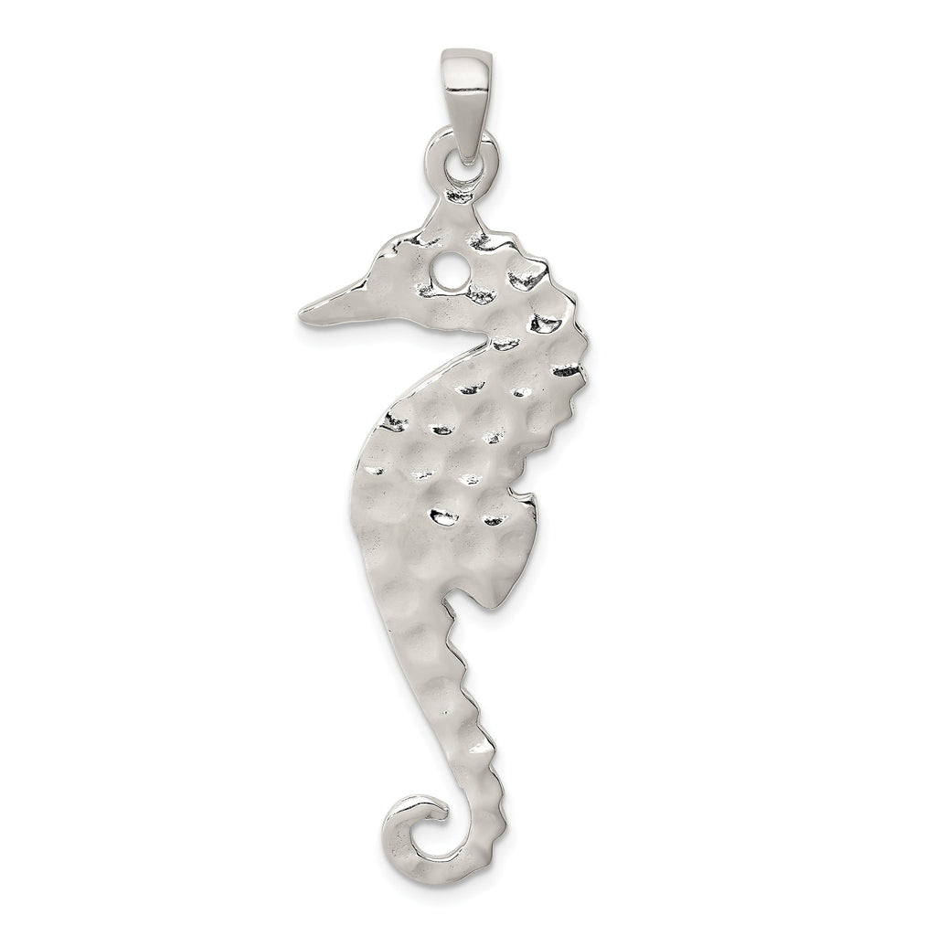 Sterling Silver Seahorse Pendant with Hammered Polished Finish for Men