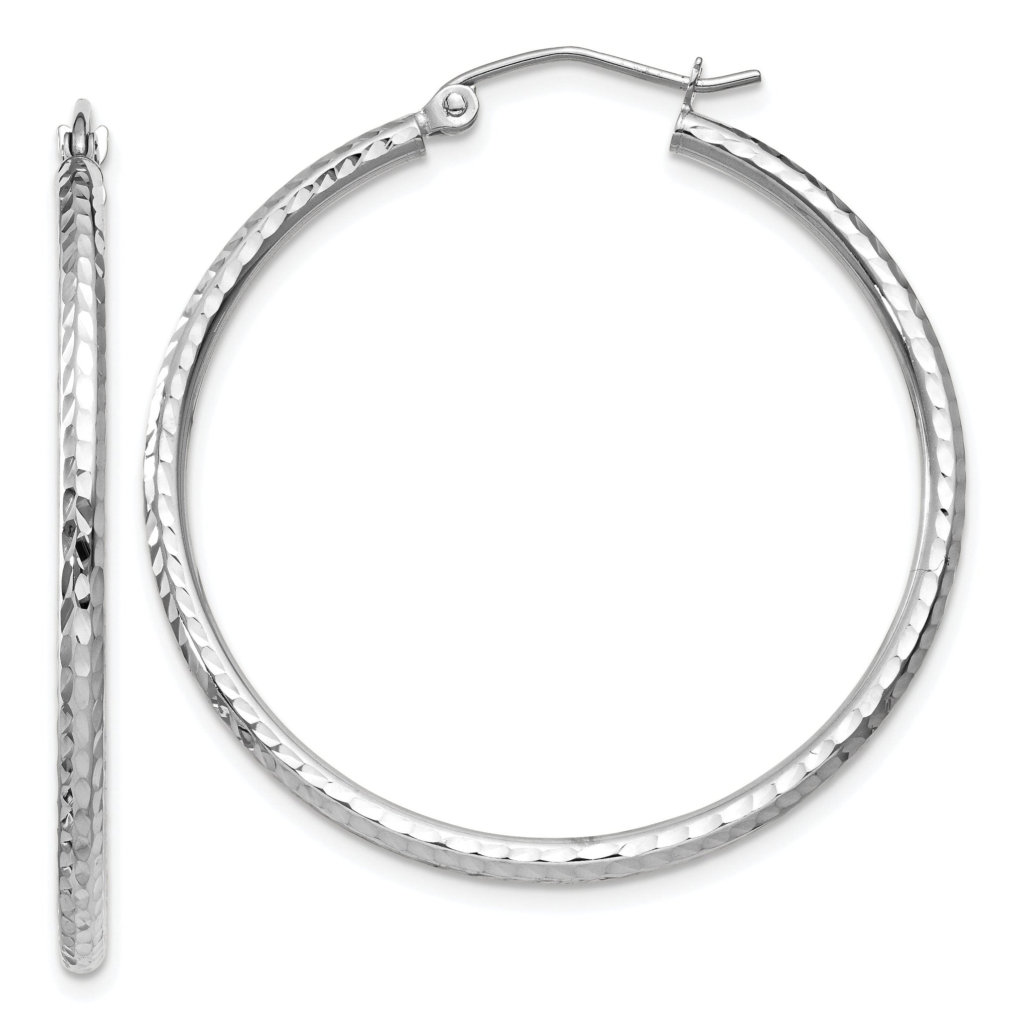 14k White Gold Diamond-cut 2mm Round Tube Hoop Earrings Main image