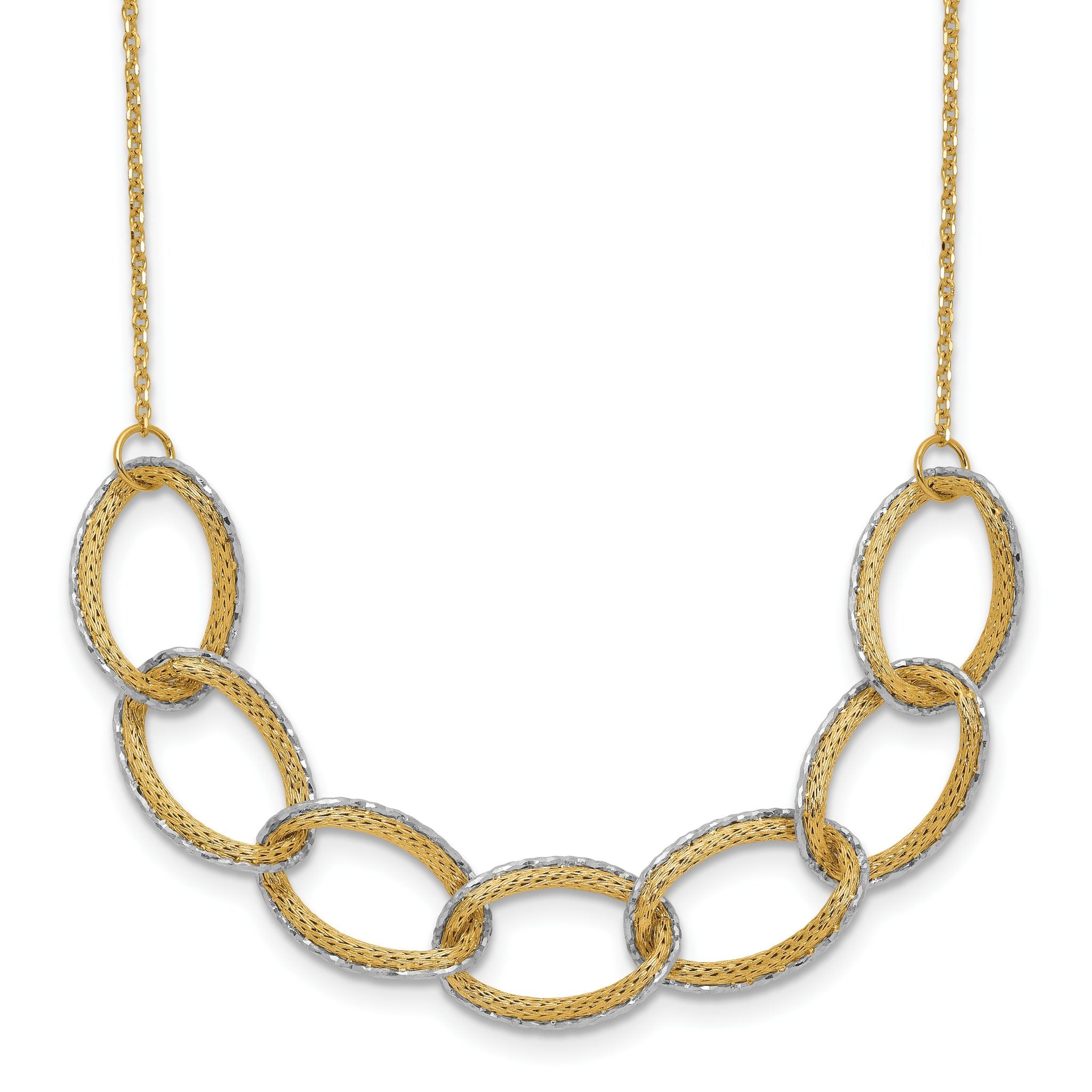 14K Two-tone Pol/Texture/Dia-cut Oval w/ 1in Ext. Necklace