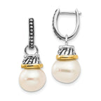 Sterling Silver 14K Gold Pearl Diamond Hoop Dangle Earrings Elegant Design