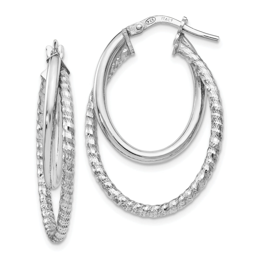 Sophia Jewelers: Polished Diamond-Cut Sterling Silver Oval Hoop Earrings